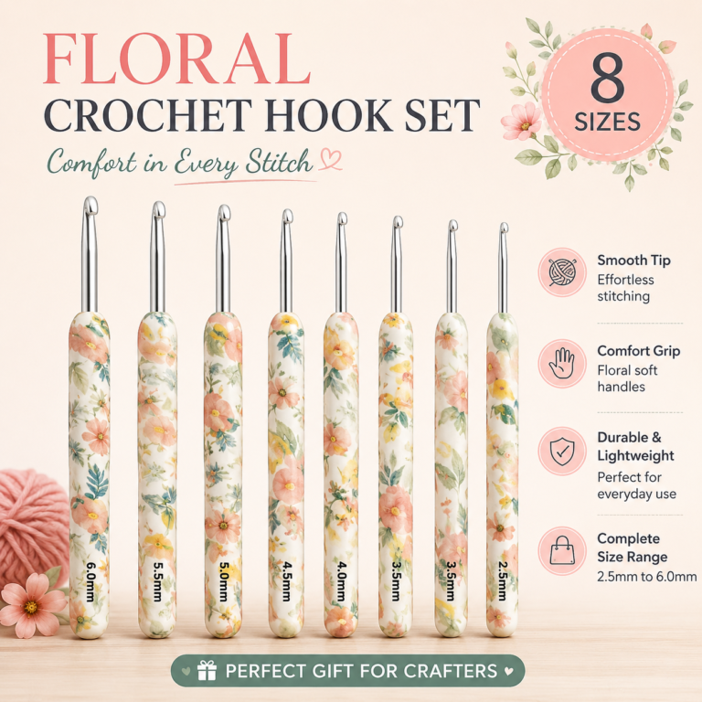 Stainless Steel Ergonomic Crochet Hook Set (8 Pcs, 2.5–6.0mm)