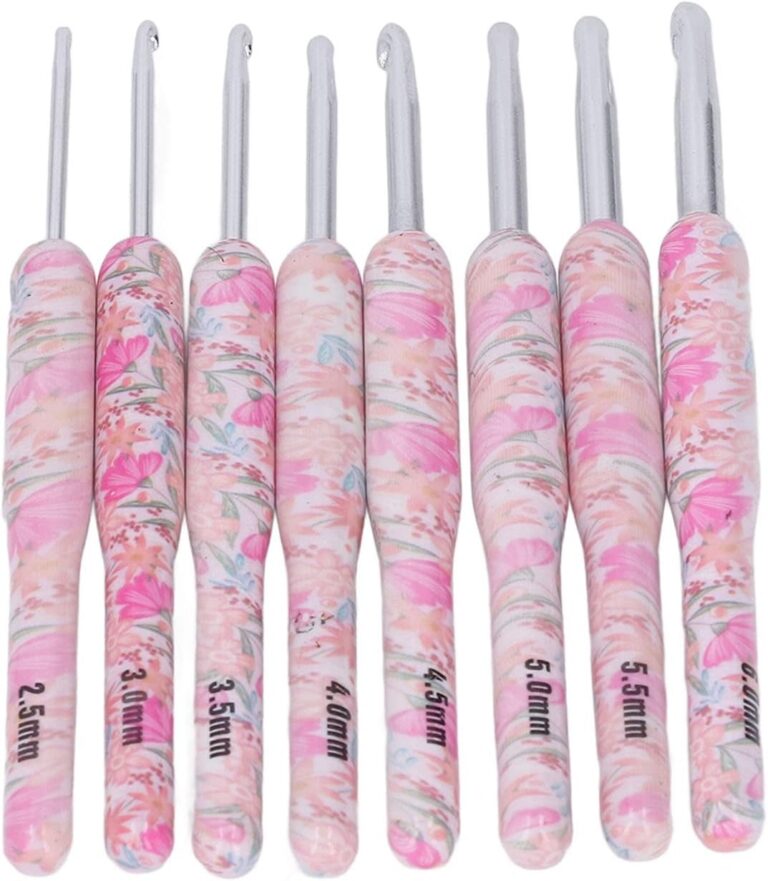 Floral Cushioned Stainless Steel Crochet Hook Set (8 Pcs, 2.5–6.0mm)